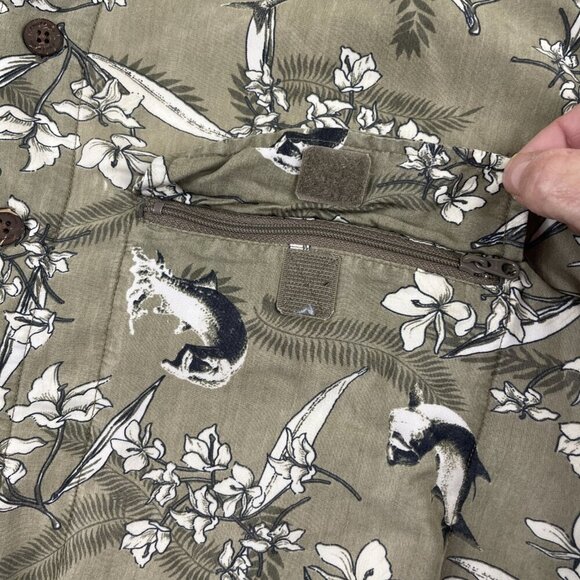 ExOfficio Button Up Shirt Men's L Short Sleeve Vented Outdoors Fish Floral Green - Picture 9 of 12